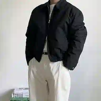 我是大卫 纯色简约翻领双拉链设计休闲夹克外套 男女同款 黑色