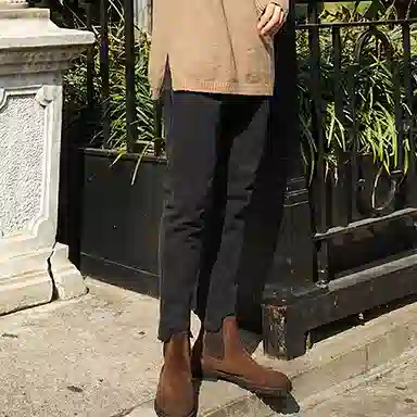 我是大卫 破洞设计高弹修身九分牛仔裤 男女同款 黑色