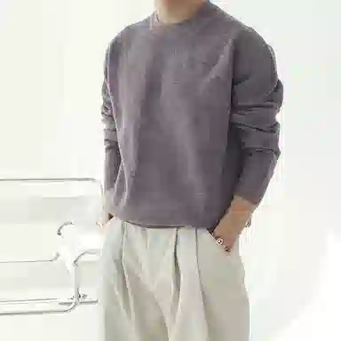 我是大卫 休闲简约纹理感基础款纯色落肩保暖针织衫 男女同款