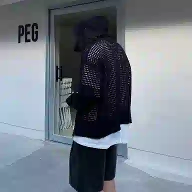 我是大卫 镂空透气休闲开衫设计感针织衫 男女同款 黑色