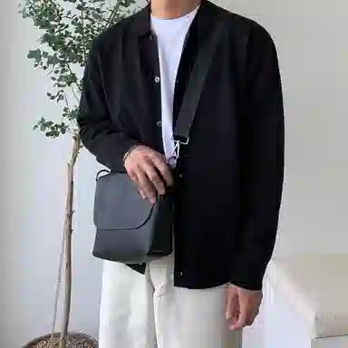 我是大卫 韩版单排扣慵懒风个性开衫纯色针织衫 男女同款