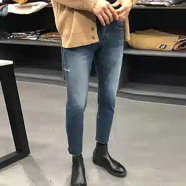 我是大卫 修身弹力九分牛仔裤 男女同款 蓝色