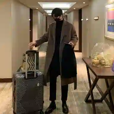 我是大卫 纯色复古中长款过膝保暖加厚毛呢大衣 男女同款