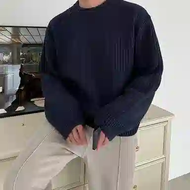 我是大卫 圆领套头百搭宽松基础款纯色韩系长袖针织衫 男女同款