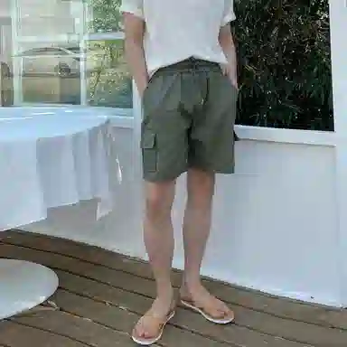 我是大卫 日系街头设计感五分裤宽松直筒百搭工装短裤 男女同款 军绿色