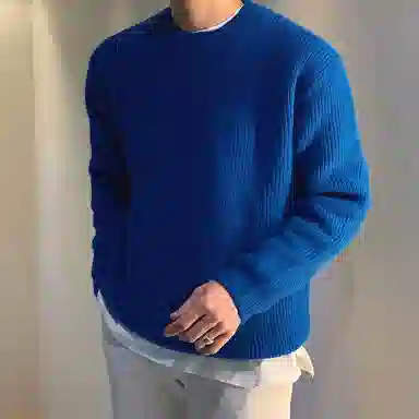 我是大卫 纯色圆领慵懒风简约韩系百搭宽松长袖针织衫 男女同款