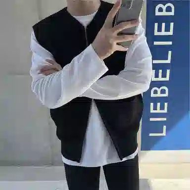 我是大卫 日系宽松开衫时尚个性学院风坎肩拉链针织衫 男女同款