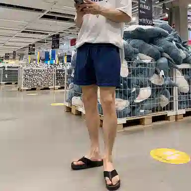 我是大卫 简约纯色宽松轻薄透气五分休闲短裤 男款 宝蓝色