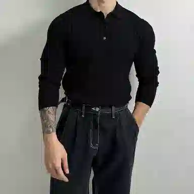 我是大卫 纯色翻领套头休闲百搭长袖针织衫 男女同款