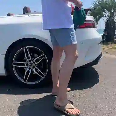 我是大卫 纯色拉链水洗宽松复古直筒宽松牛仔短裤 男女同款