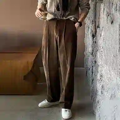 我是大卫 复古纯色直筒宽松休闲裤 男女同款 棕色