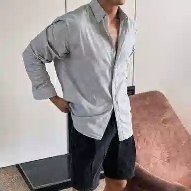 我是大卫 复古英伦风纯棉翻领简约百搭外套长袖衬衫 男女同款 浅蓝色