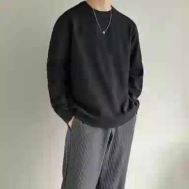 我是大卫 港风纯色圆领打底衫韩版潮流套头宽松百搭针织衫 男女同款