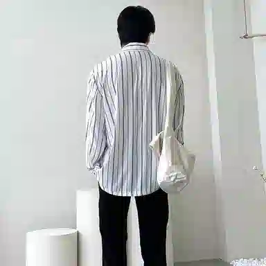 我是大卫 条纹宽松双排扣长袖衬衫 男款