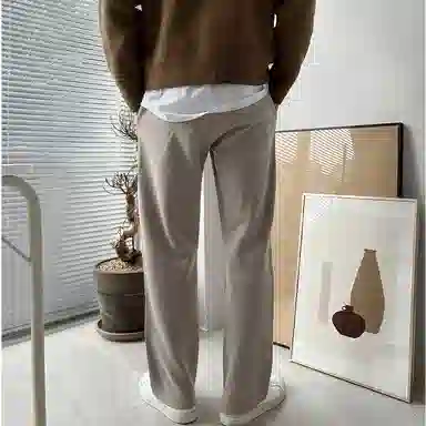 我是大卫 纯色简约垂感阔腿抽绳直筒休闲裤 男女同款