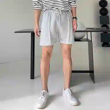 我是大卫 纯色宽松日系直筒系带休闲短裤 男款 灰色