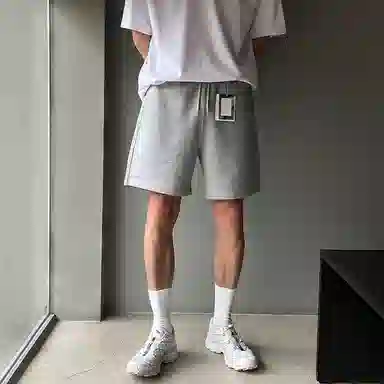 我是大卫 简约纯色系带直筒中腰薄款休闲短裤 男女同款