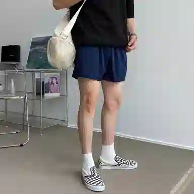 我是大卫 宽松高街直筒五分时尚简约百搭休闲短裤 男女同款 深蓝色