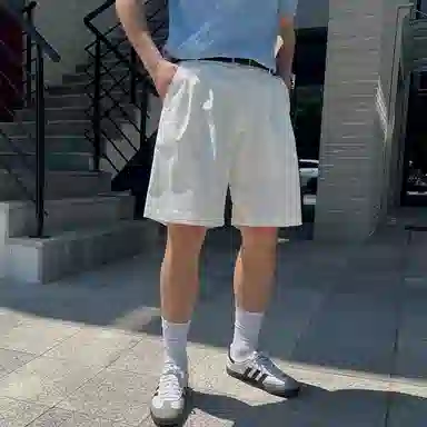 我是大卫 日系百搭轻薄透气高级感小众宽松五分裤休闲短裤 男女同款 白色