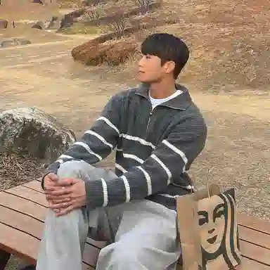 我是大卫 条纹翻领半拉链装饰休闲套头长袖针织衫 男女同款