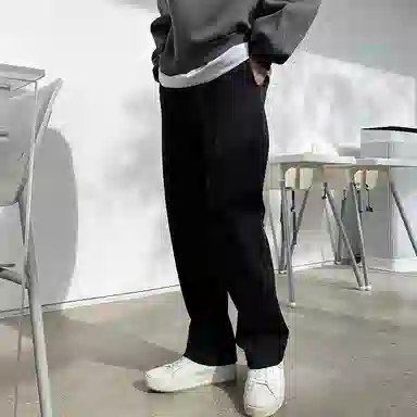 我是大卫 纯色简约垂感阔腿抽绳直筒休闲裤 男女同款