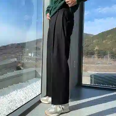 我是大卫 纯色简约合身中腰直筒休闲裤 男女同款