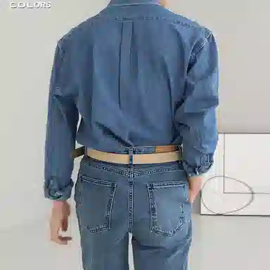 我是大卫 韩系休闲时尚高级感痞帅宽松牛仔长袖衬衫 男女同款