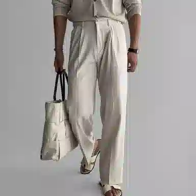 我是大卫 美式褶皱直筒侧边可调节腰带垂坠感免烫宽松休闲裤 男女同款