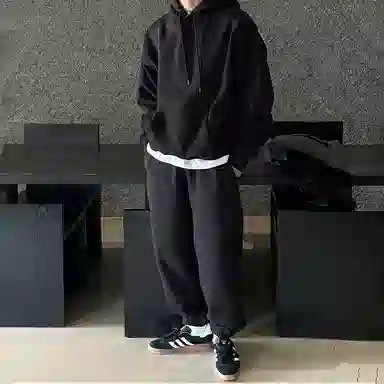 我是大卫 纯色简约宽松休闲连帽套头长袖卫衣 男女同款