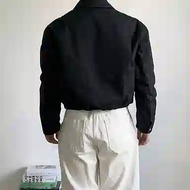 我是大卫 纯色简约翻领双拉链设计休闲夹克外套 男女同款 黑色