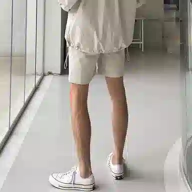 我是大卫 工装复古纯色松紧腰五分宽松休闲短裤 男款 白色