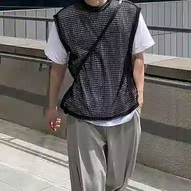 我是大卫 慵懒风透气韩版休闲个性无袖背心 男款 黑色