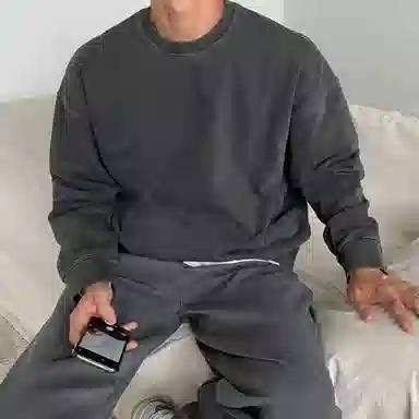 我是大卫 港风复古宽松圆领休闲纯色百搭长袖卫衣 男女同款