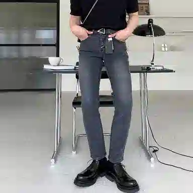 我是大卫 美式复古水洗直筒九分牛仔裤 男女同款