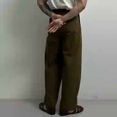 我是大卫 日系直筒褶皱原宿风百搭休闲裤 男女同款 卡其色