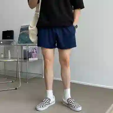 我是大卫 宽松高街直筒五分时尚简约百搭休闲短裤 男女同款 深蓝色