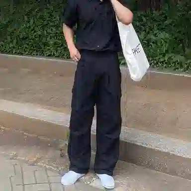 我是大卫 美式工装直筒垂感阔腿宽松休闲裤 男女同款 黑色