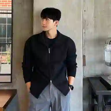 我是大卫 纹理感休闲百搭基础款翻领拉链开衫针织衫 男女同款