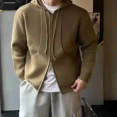 我是大卫 韩系高级感拼接连帽开衫小众设计感毛线针织衫 男女同款