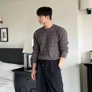 我是大卫 日系文艺风菱格小方格慵懒风落肩宽松针织衫 男女同款