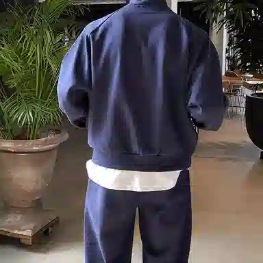 我是大卫 纯色立领双开拉链宽松休闲卫衣 男女同款 深蓝色