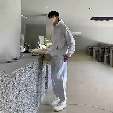 我是大卫 纯色连帽韩系宽松休闲卫衣套装 男女同款