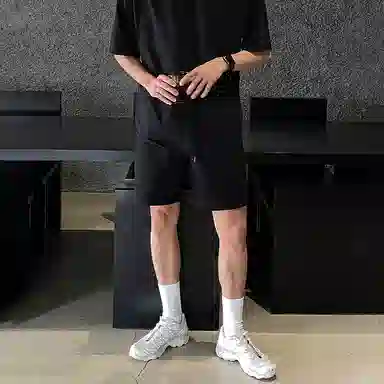 我是大卫 简约纯色系带直筒中腰薄款休闲短裤 男女同款