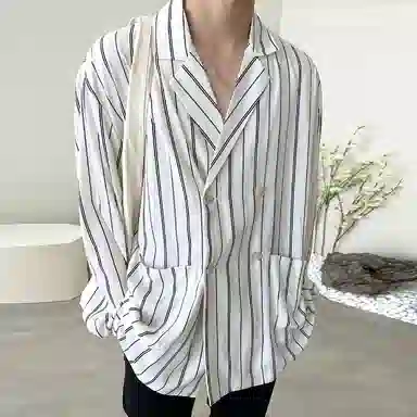 我是大卫 条纹宽松双排扣长袖衬衫 男款