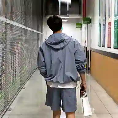 我是大卫 韩版连帽钓鱼防晒服薄款宽松百搭五分短裤休闲运动套装 男款 灰色