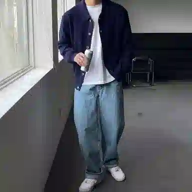 我是大卫 韩版单排扣慵懒风个性开衫纯色针织衫 男女同款