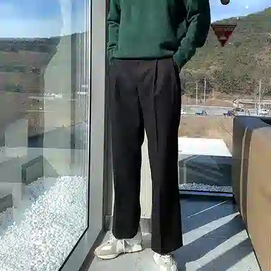 我是大卫 纯色简约合身中腰直筒休闲裤 男女同款