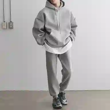 我是大卫 纯色连帽简约直筒束脚休闲卫衣套装 男女同款