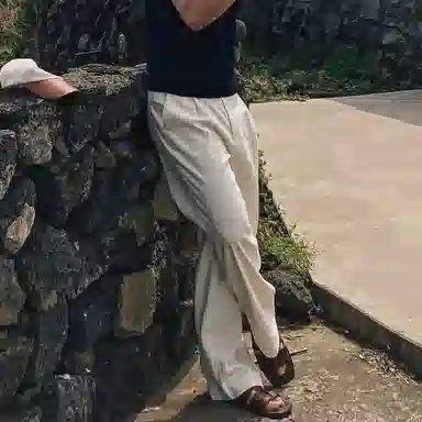 我是大卫 单褶皱纯色百搭直筒阔腿裤韩版高腰拖地长休闲裤 男女同款