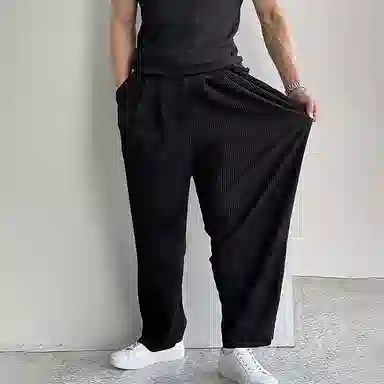 我是大卫 日系弹力慵懒感抽绳直筒阔腿休闲裤 男女同款